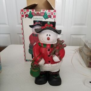 Holiday Time Snowman with Bears - Red and Green